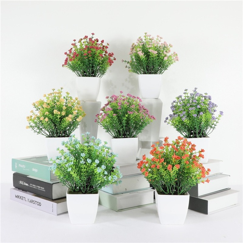 1pc Artificial Flower Bonsai Small Simulated Tree Plants Table Desktop Potted Ornaments Home Hotel Garden Decorate Plants