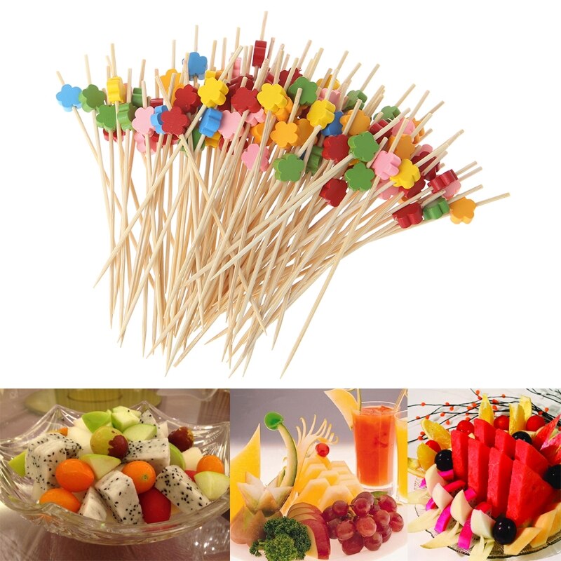 100Pcs Pruimenbloesem Bamboe Cocktail Picks Voedsel Sticks Wegwerp Tandenstokers HX6D