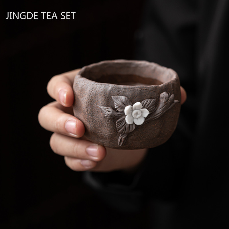Service à thé en grès sculpté à la main, poterie originale, tasse de maître personnelle, tasse de thé rétro unique, service à thé domestique