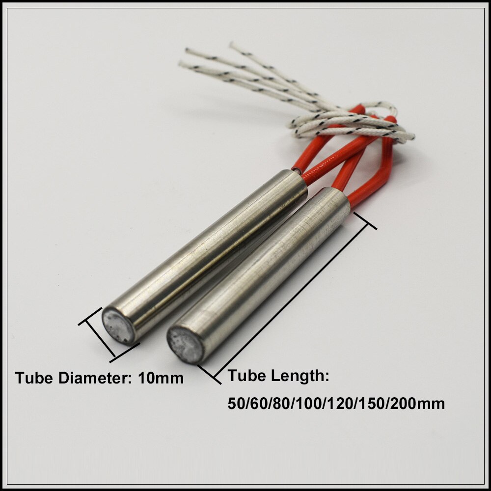 5pcs 220V 10mm Dia. Electric Cartridge Heater Element 50-200mm Tube Length 100-350W Stainless Steel Tubular Heating Element