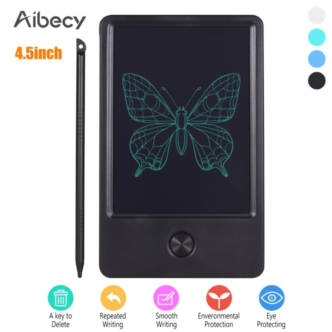 Aibecy Mini Pocket 4.5 Inch LCD Writing Tablet Electronic Graphics Drawing Board Handwriting Pad with Stylus Pen Erase Button: Black