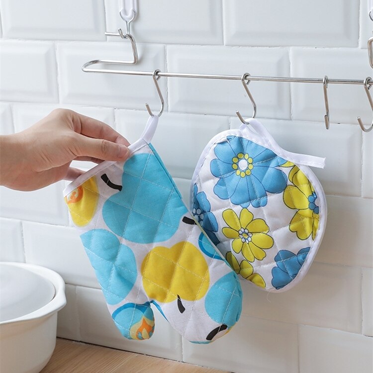 1pc Cute Oven Mitts Heat Resistant Microwave Glove Cotton Linen Baking BBQ Potholders Non-slip Kitchen Cooking Tools Mitten