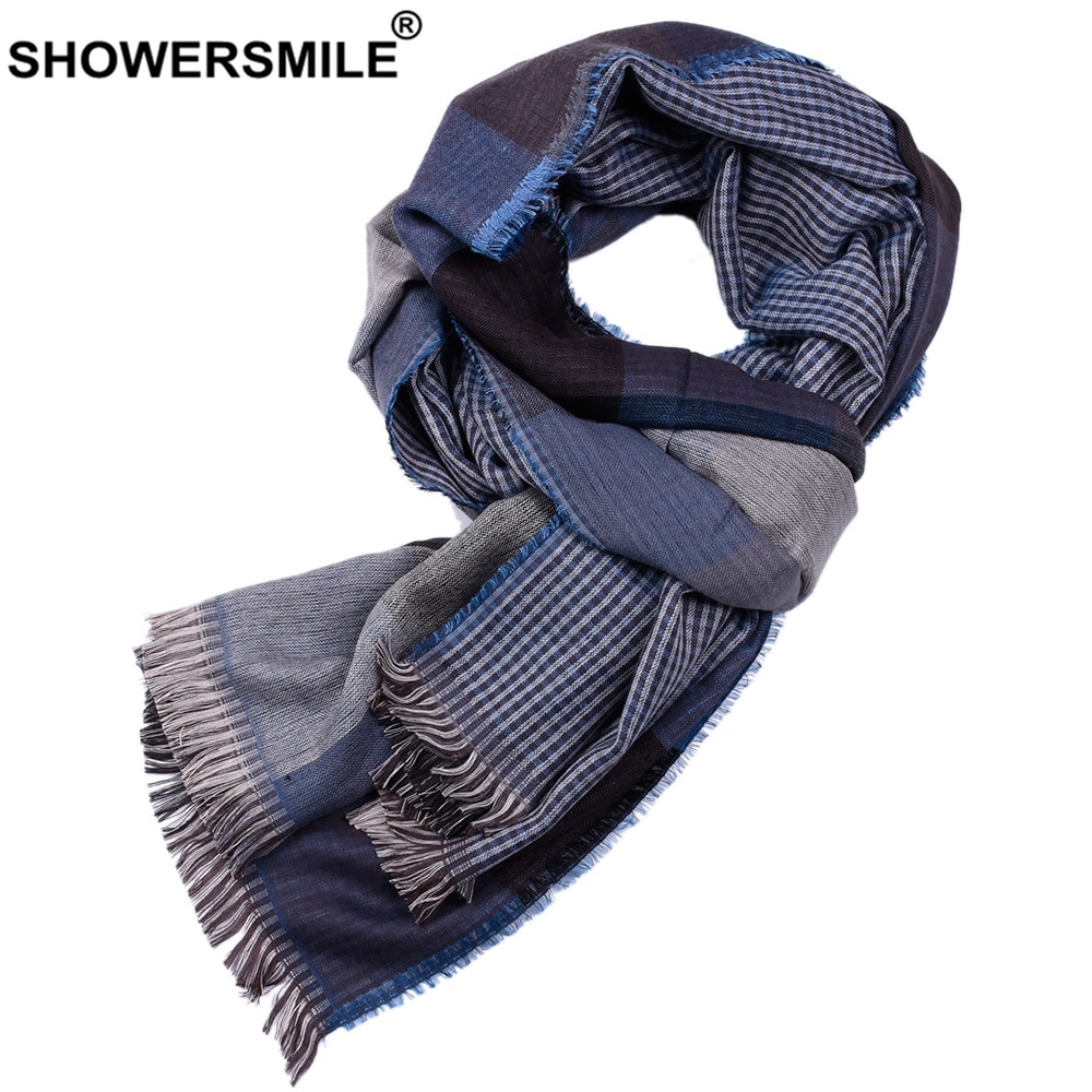 Showersmile Blauw Plaid Mannen Sjaal Dubbelzijdig Britse Stijl Sjaal Voor Mannen Warm Mens Sjaals Winter Accessoires