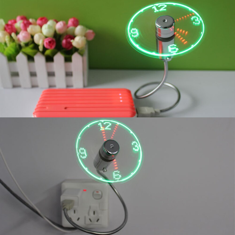 Gooseneck With LED Clock Durable Time Display PC Adjustable Office Home Luminous Air Cooling Desktop Mini USB Fan