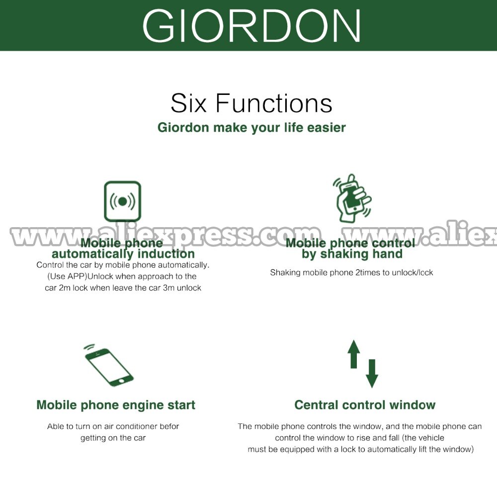 Smartphone car alarm system Shaking mobile phone 2 times to unlock/lock.Original car siren or turning light output indication.