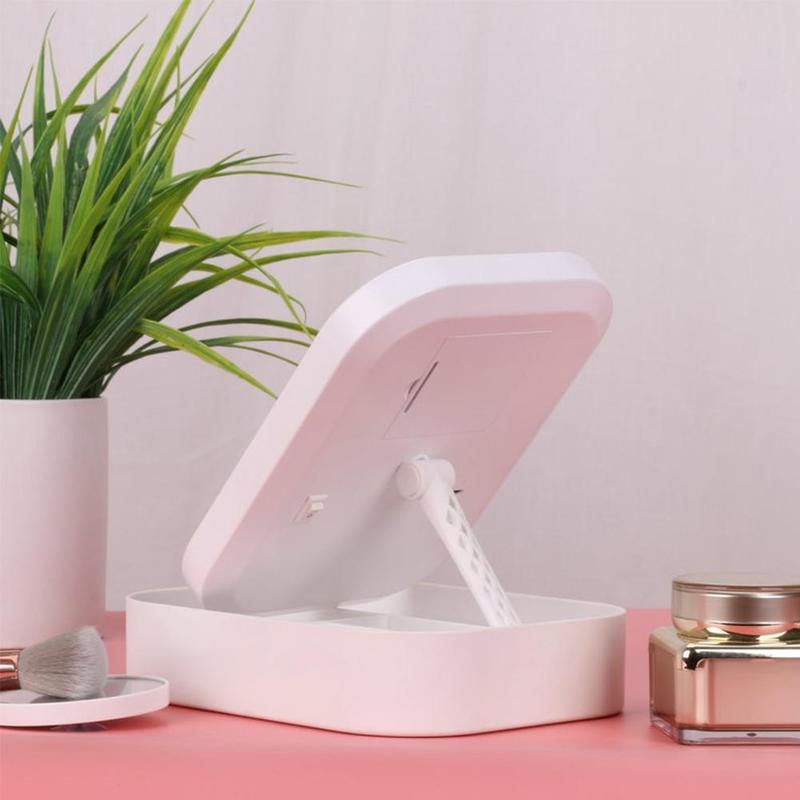 Multifunctional Makeup Mirror with Case Storage Led Makeup Mirror Portable Folding Mirror Desktop Single-Sided Mirror