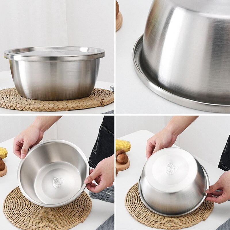 3Stck einstellen 304 Edelstahl Schüssel mit Deckel Sieb Küche Verdicken Kochen Salat Mischen Schalen einstellen Waschen Ablauf Suppe becken Schüssel