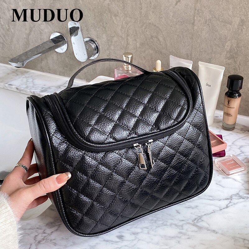 Woman Bags Plaid Handbags Trendy Cosmetic Bag Girls MakeUp Box Beauty Storage Large Pouch Black Wash Bag