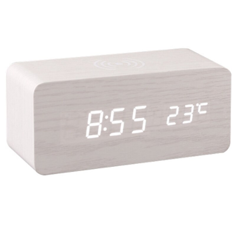 Réveil avec pour Qi chargeur sans fil pour le contrôle du son iPhone: White