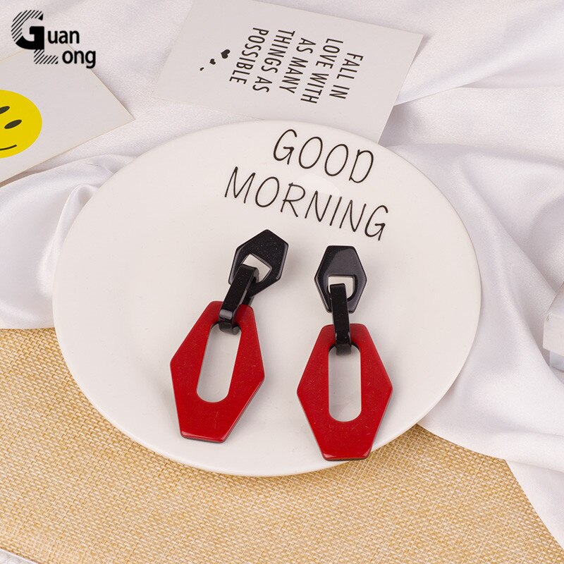 Guanlong Vintage Resin Earrings for Women Big Long Geometric Red Acrylic Earring for Girls Wedding Jewelry