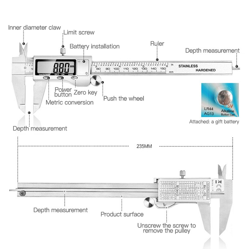 Measuring Tool Stainless Steel Digital Caliper 6 "150mm micrometer stick pachymeter measuring instrument Vernier Calipers