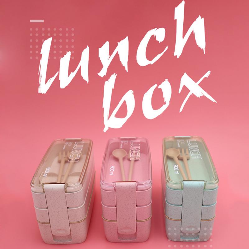 Microwavable Servies Lunchbox 900Ml 3 Lagen Bento Box Milieuvriendelijke Lunchbox Voedsel Container Tarwe Stro Materiaal