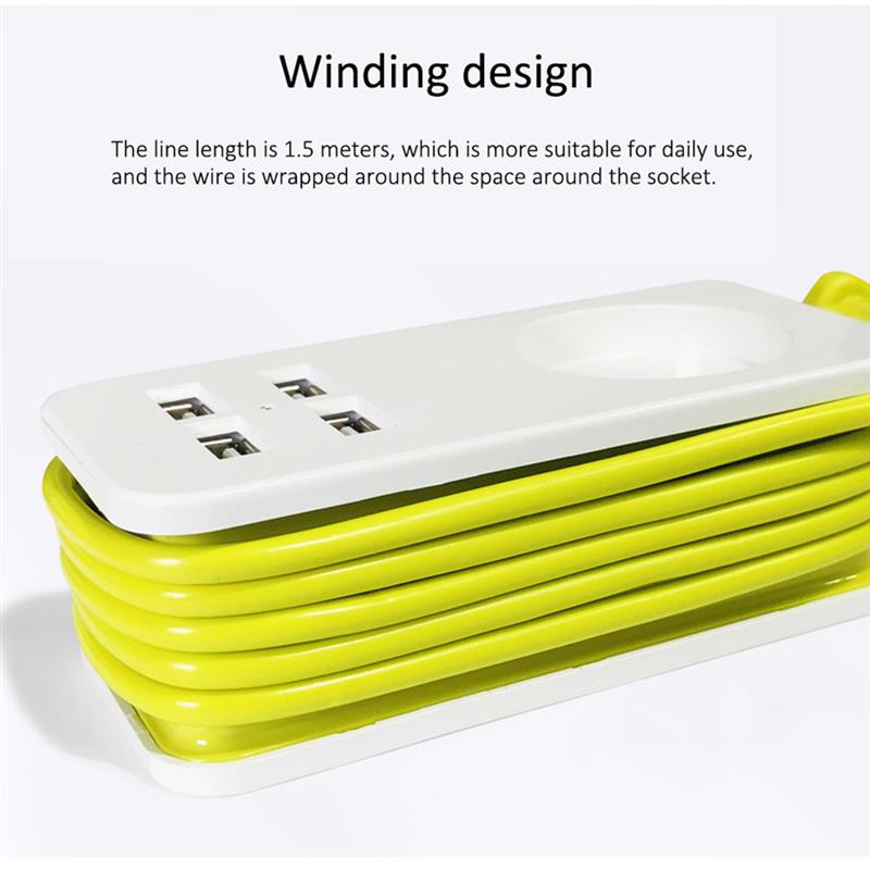 Power Strip 1200W 220V 1.5m Cable Wall Multiple Euro Socket Portable 4 USB Port For Mobile Phones Smart Phones Tablets