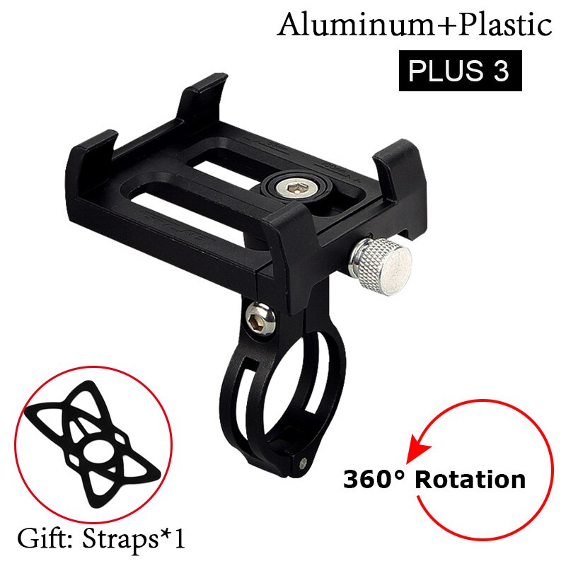 Ultralight Bicycle Phone Holder FOR 3.5"-7.15" Smartphone GPS Stable Upgrade Fixed Adjustable Support Bike Stand Mount Bracket: Plus 3-Black