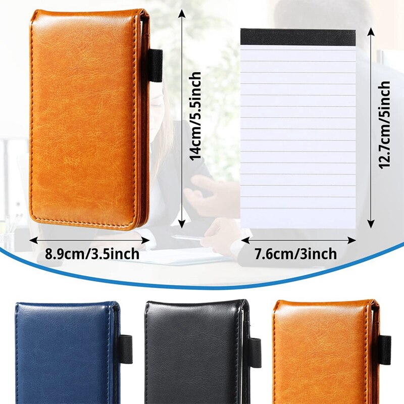 Pocket Notepad Set 3.5X5.5in Portable Business Notepad with 50 Inner Pages and 6 Notepad Replacement,Black+Brown+Blue