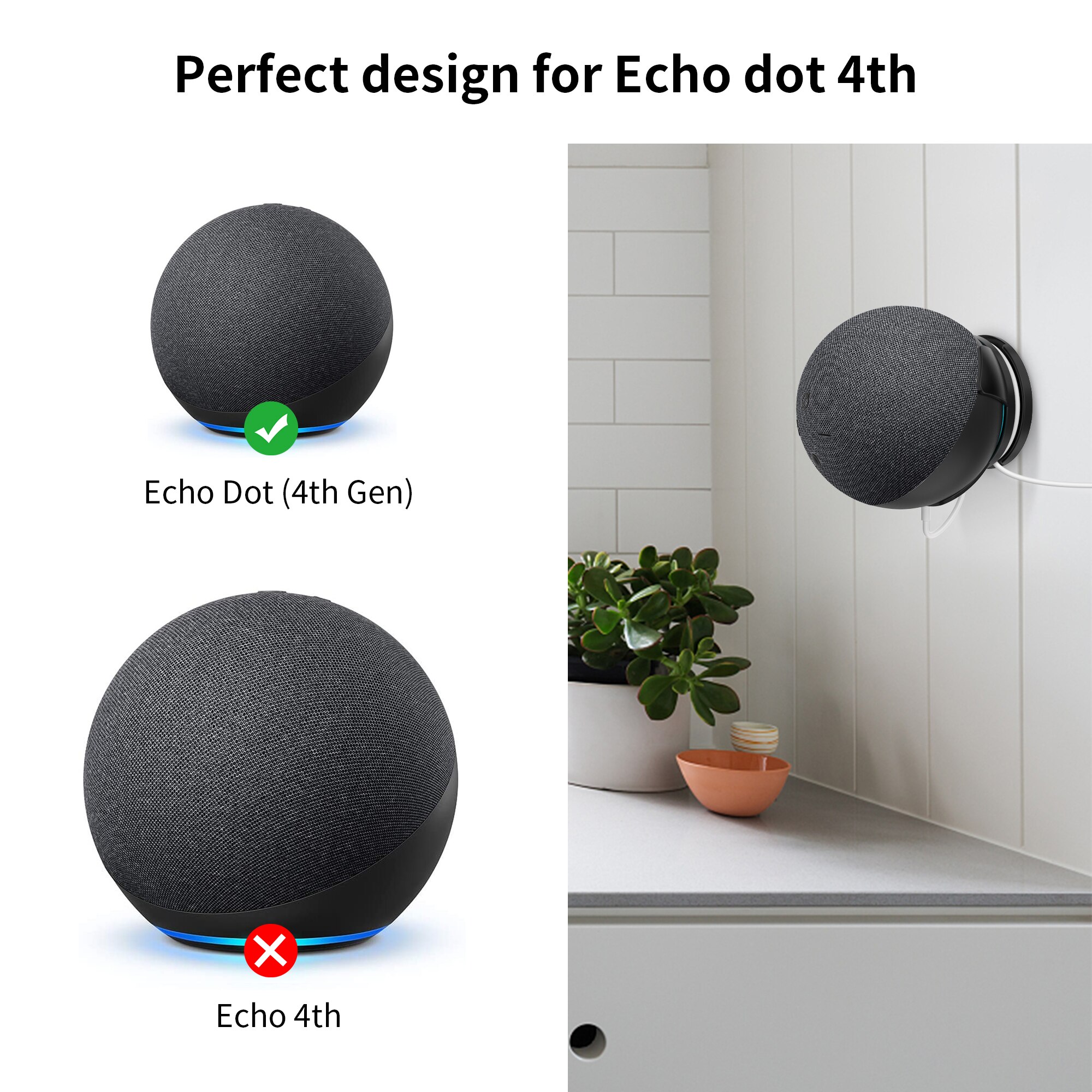 Cozycase suporte de parede para alexa echo dot 4ª geração, suporte para gerenciamento de cabo embutido, para quarto, cozinha e banheiro