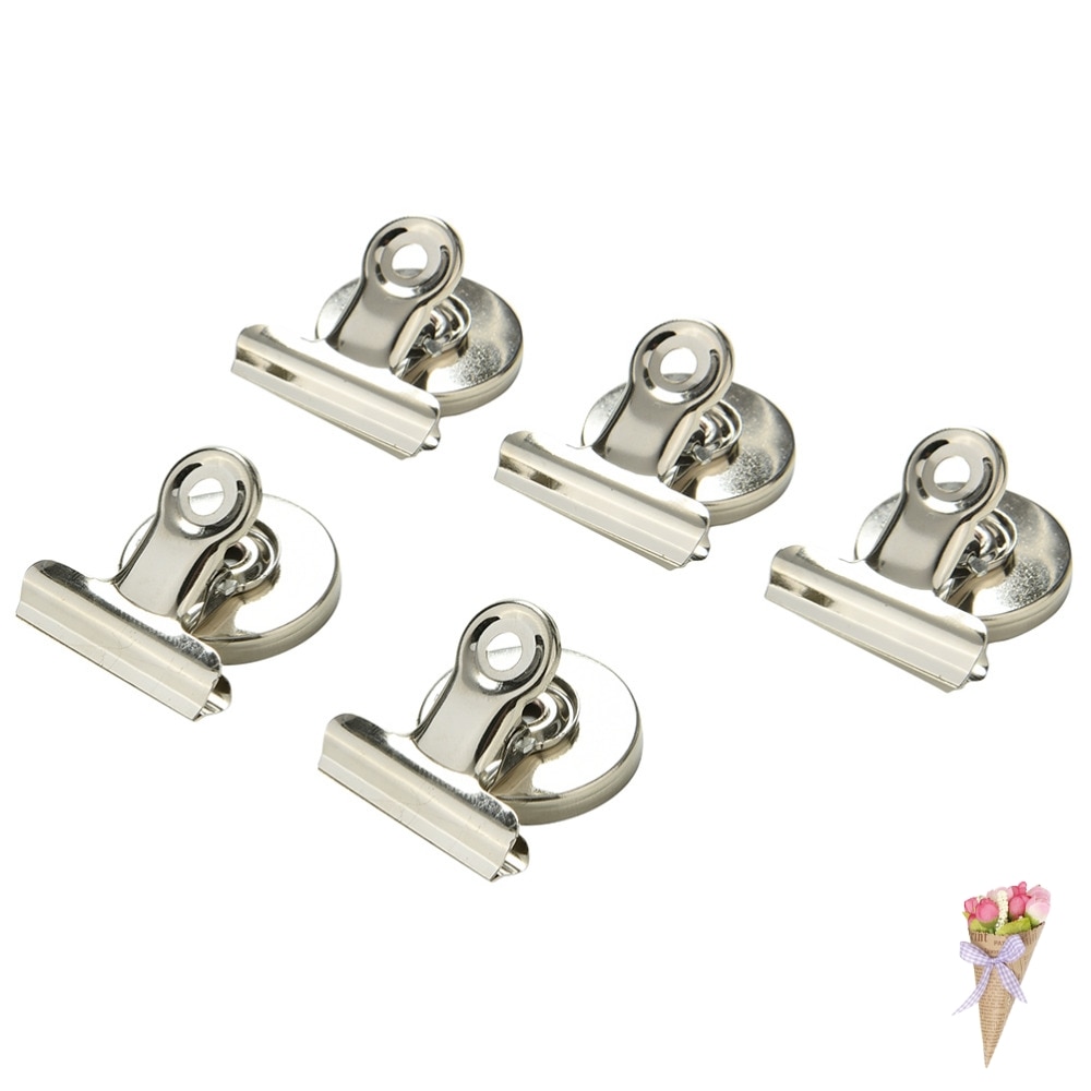 Magnetic Clip Magnet Memo Note Message Holder Silver Metal Clamp Multifunctional Paper white board 5pcs