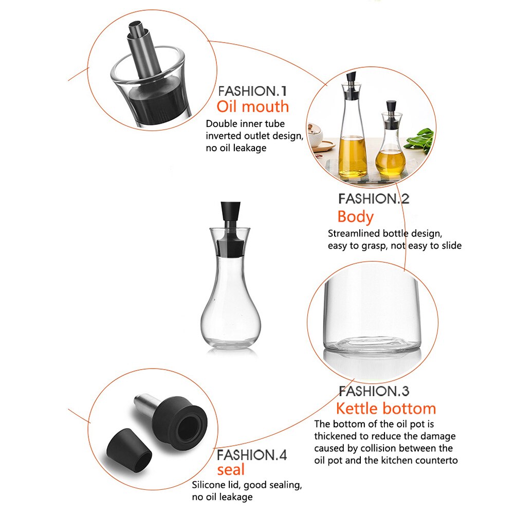 Burette en verre distributeur d'huile d'olive bouteilles Sauce bateaux verseur bec décanteur huile vinaigre bouteille Sauce conteneur Pot outils de cuisine 2