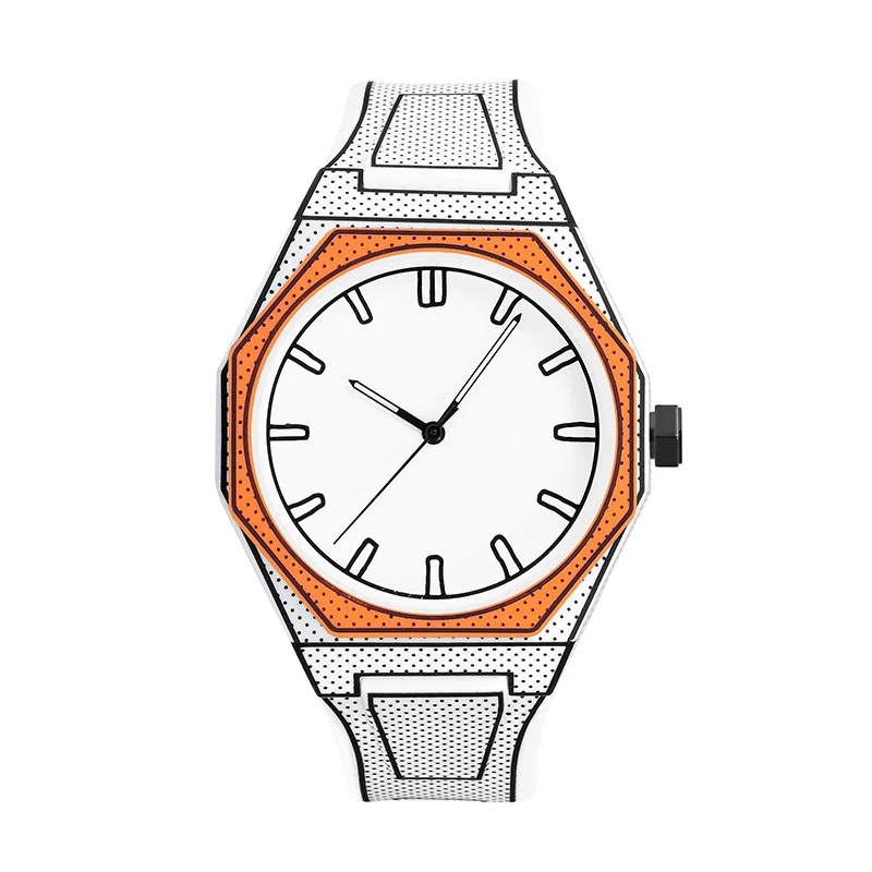 Comic Style Watches Dial Numberless Men’s Quartz Watch Male Watches for Man Wristwatch Strap Clock: Coffee