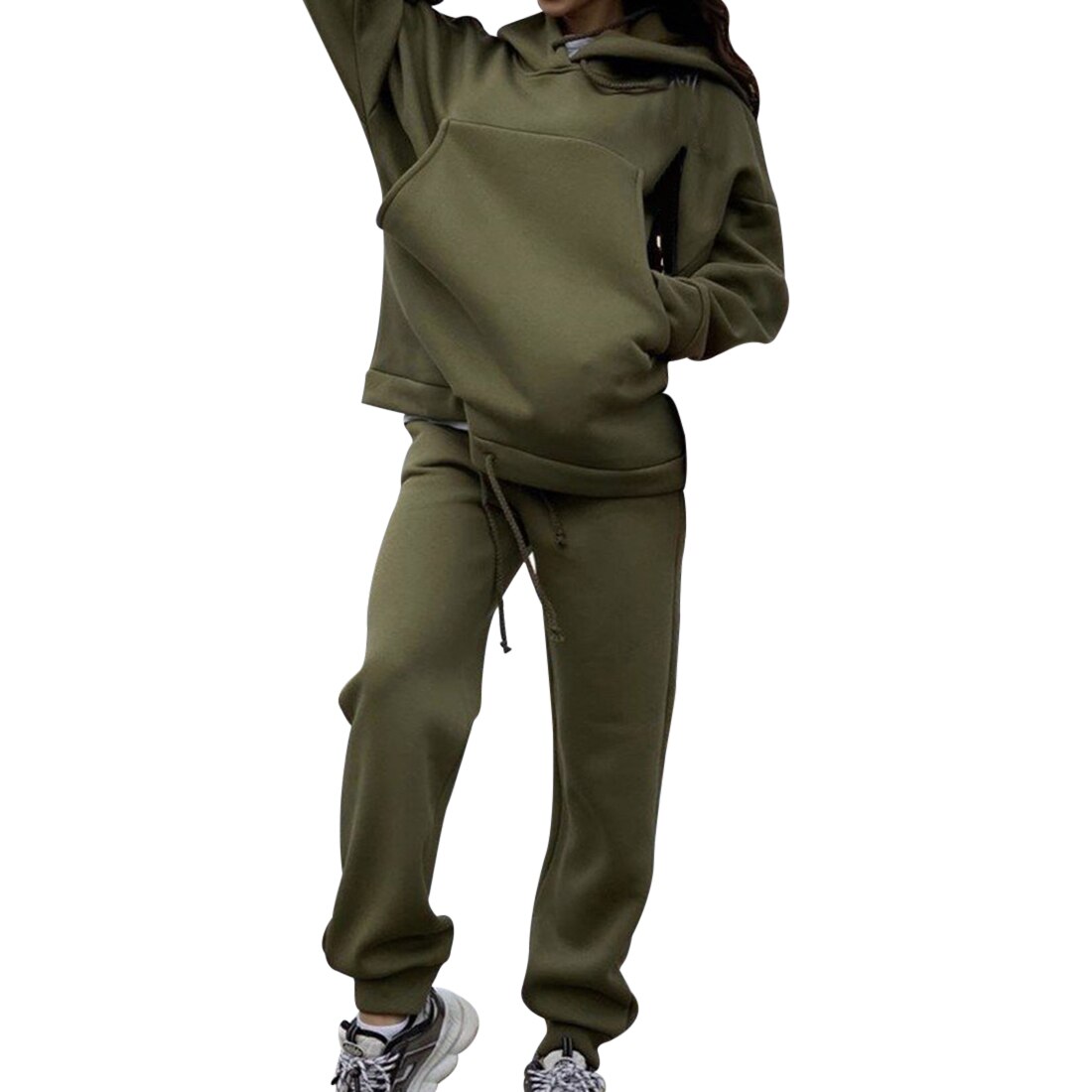 Trainingspak 2 Stuks Vrouwen Set Hoodies Grote Zak Effen Sweatshirt Losse Joggingbroek Joggers Hooded 2 Stuks Sets Vrouwen Suits: XL / green