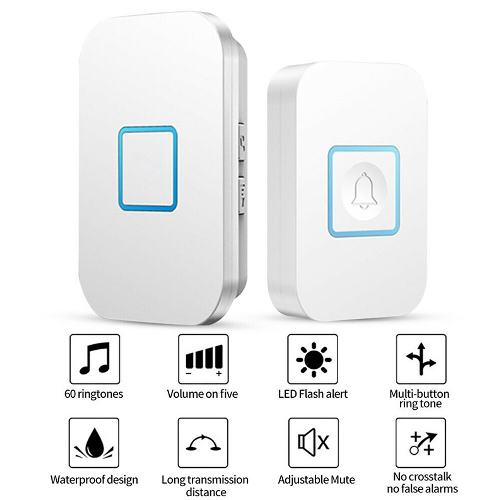Timbre inalámbrico impermeable para puerta de exterior, timbre de bienvenida para el hogar inteligente de seguridad, fuerte, 60 luces LED, 300M
