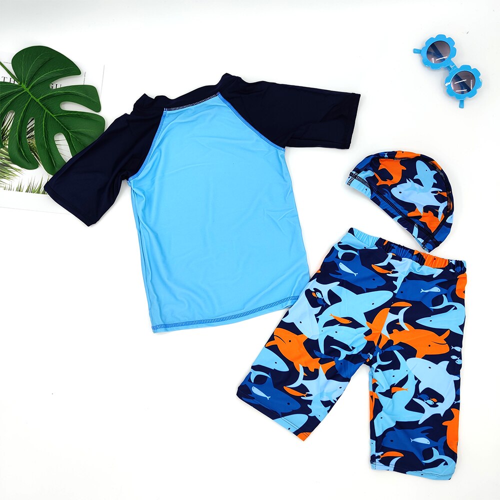 bambino Ragazzi Costumi Da Bagno 3 Pezzi costume da Bagno per Bambini per il Ragazzo di Squalo Stampa Maniche Corte Piscina costume Da Bagno Abbigliamento Da Spiaggia