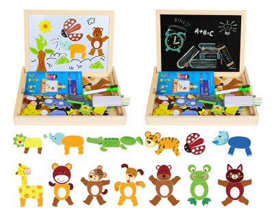 100 + Stuks Houten Magnetische Puzzel Speelgoed Kinderen 3D Puzzel Figuur/Dieren/Voertuig/Circus Tekentafel 8 stijlen Leren Houten Speelgoed: B-2