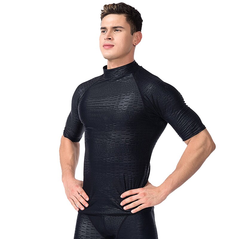 Sbart 1 ST Rash Guard Mannen Zwemmen Shirts Mannelijke Badmode Korte Mouwen Duikpakken Wetsuits Zwarte Badpakken Tops DBO