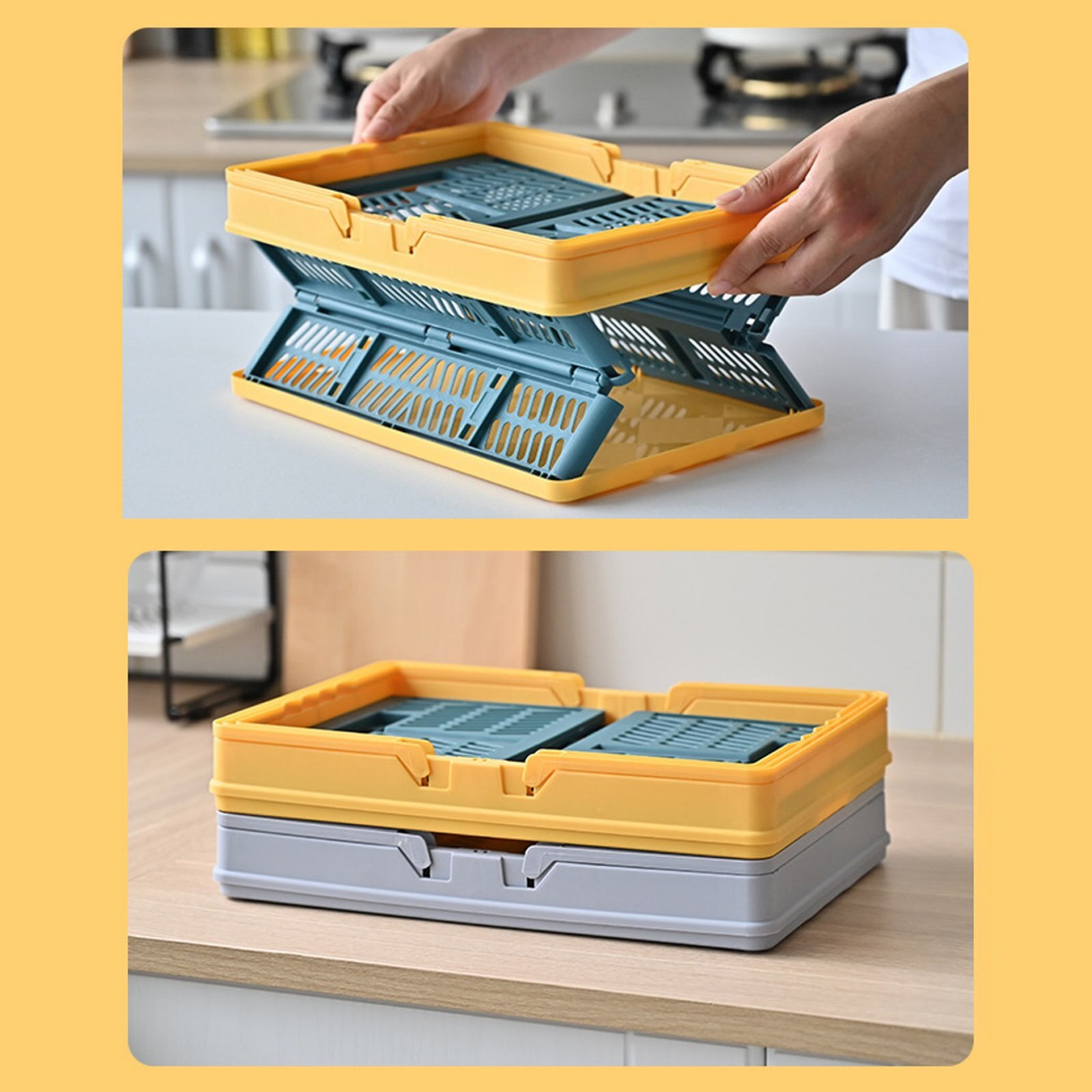 Portable Basket Folding Plastic Storage Crate Box Food Snacks Picnic Basket Home Office Desktop Organizer Container