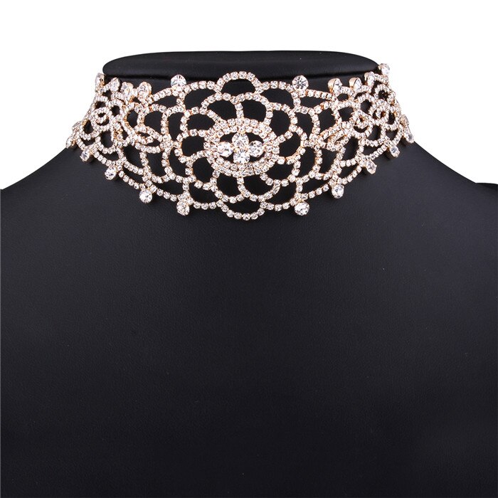 Sexy Luxe Hollow Rhinestone Crystal Choker Ketting Elegante Bruiloft Sieraden Accessoires Voor Vrouwen Chocker #228747: Gold