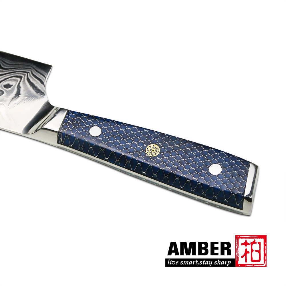 AMBER AUS10V Core Croco Pattern Knife With 2 Tones Blue Honey Comb Resin Chef Cleaver Kiritsuke Nakiri Santoku Ultral Sharp Cook