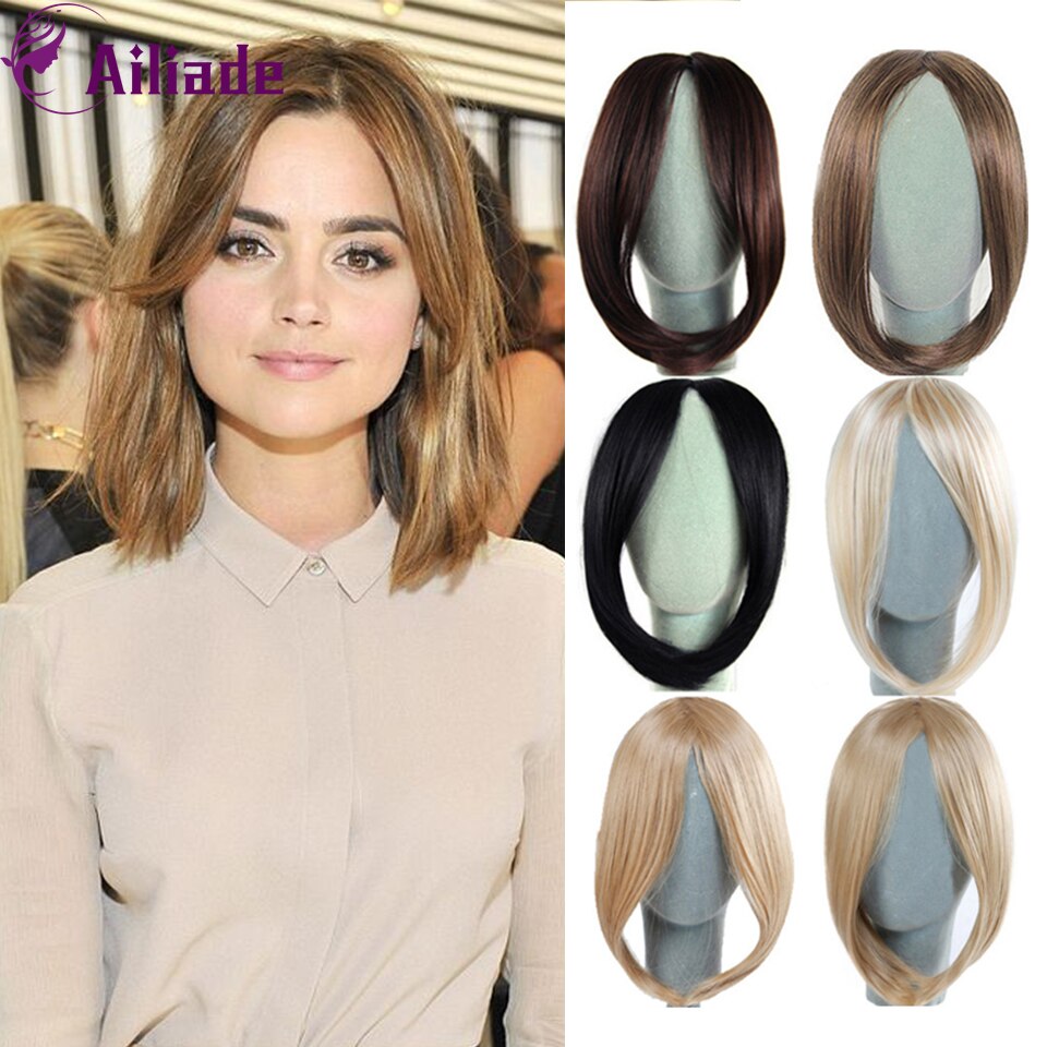 AILIADE extensiones de cabello largo con flequillos en los lados, peluca sintética Natural, negro, marrón, dorado para mujer a diario