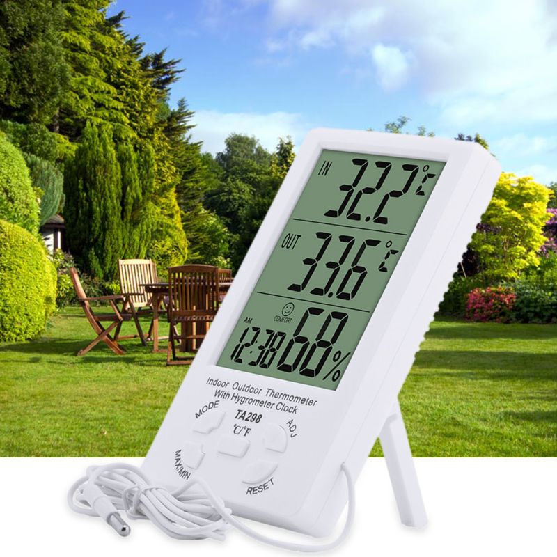 Indoor Outdoor Hygrometer Thermometer Big LCD Display Digital Weather Station Temperature Humidity Meter Probe Sensor