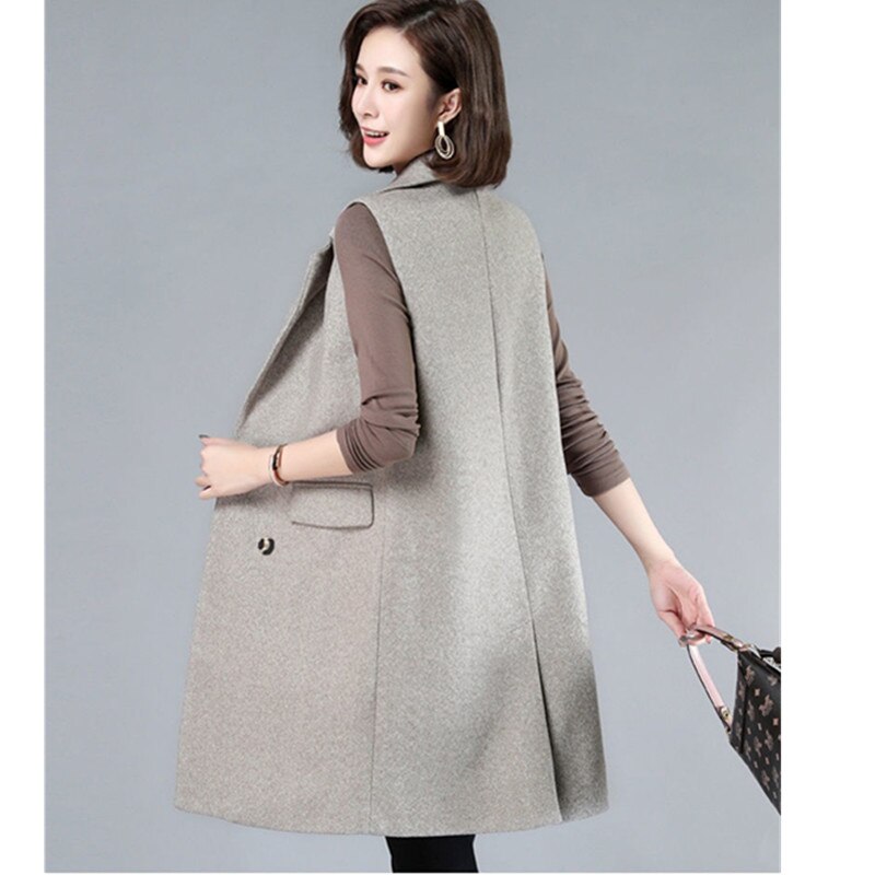 Cappotto di lana senza maniche abbigliamento donna 2022 primavera autunno nuovo gilet lungo sottile doppio petto casuale gilet femminile superiore