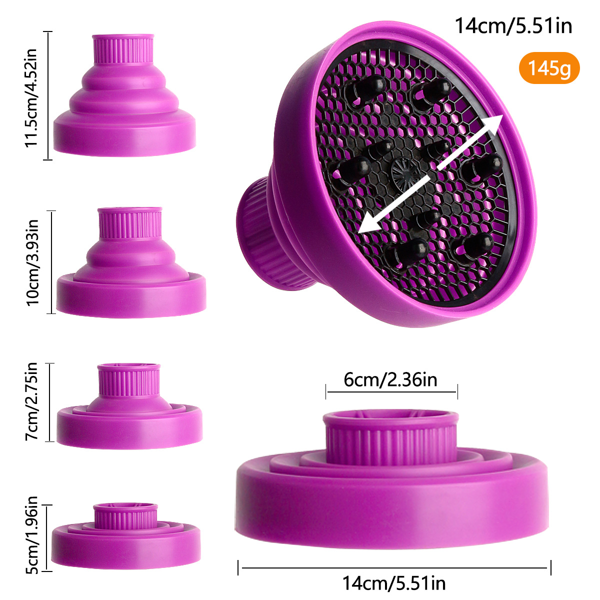 1pc silikone hårtørrer diffuser cover foldbart temperaturbestandigt hårtørrer krøller tørreblæser hår styling tilbehør: Grå