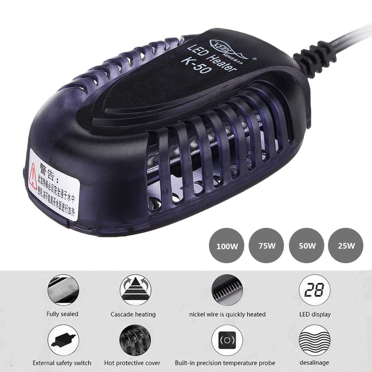 Fit 15/30/45/75L Aquarium Submersible Heater Fish Tank LCD Display Adjustable Water Heating Rod Constant Temperature Control