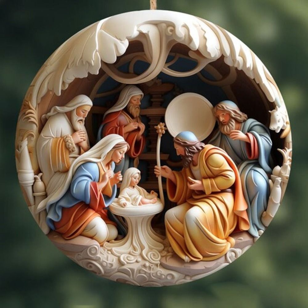 3D geschilderde kerststal kersthanger kerstboomversieringen creatieve kerstdecoratie woondecoratie: Light Grey