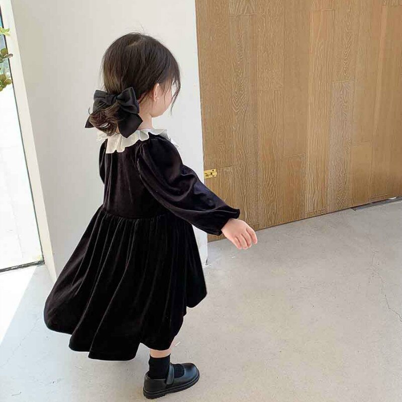 Autumn Girls Long Sleeve Princess Dress Kids Vintage Black Dress Girl Dress