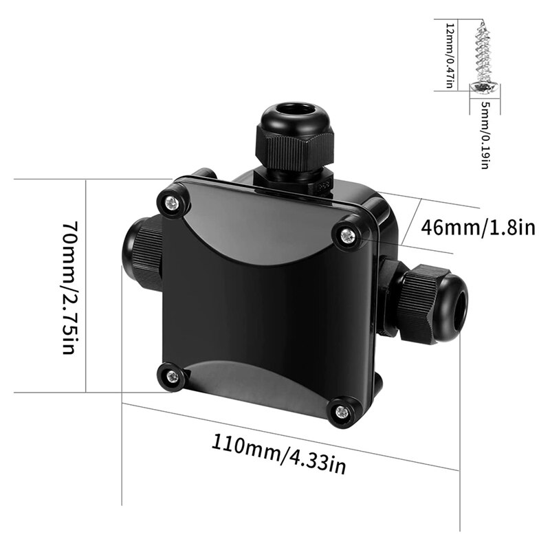 4 Pcs Junction Box IP68 Waterproof 3 Way Cable Connectors For Outdoor Lighting External Electrical Junction Box