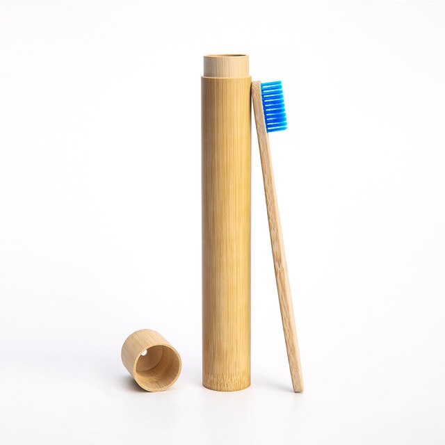 1pc regnbuetandbørster  +1pc bambusrør miljøvenlig naturlig bambus tandbørste rejsetaske blød hovedtænder børste 2pc pakninger: Blå og rør
