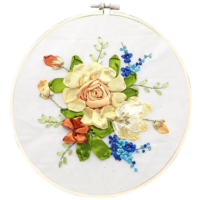 Embroidery Starter Kit DIY Floral Silk Ribbon Embroidery Kit Wall Decoration Flower Printed Pattern Embroidery Kits: 4