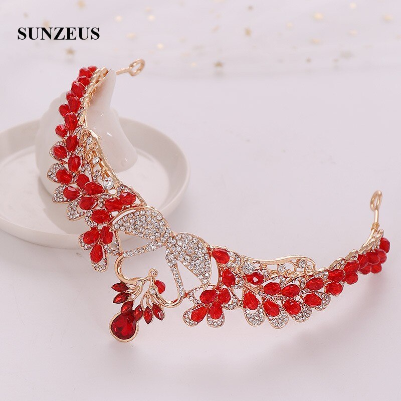 Chinese Red Children Party Crowns Crystals Beaded Swans Wedding Tiaras For Kids Flower Girl Head Accessory SQ452