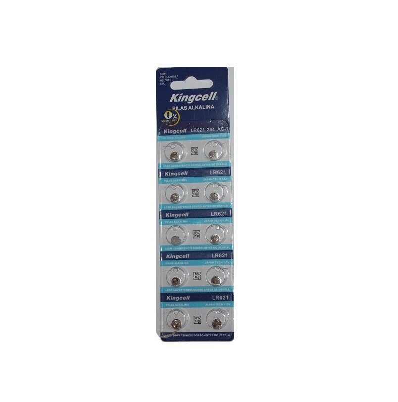 10 X Pilas de botón alcalinas AG1 LR621 364 SR621 164 bateria Kingcell Blister 10 Unidades 1,5V