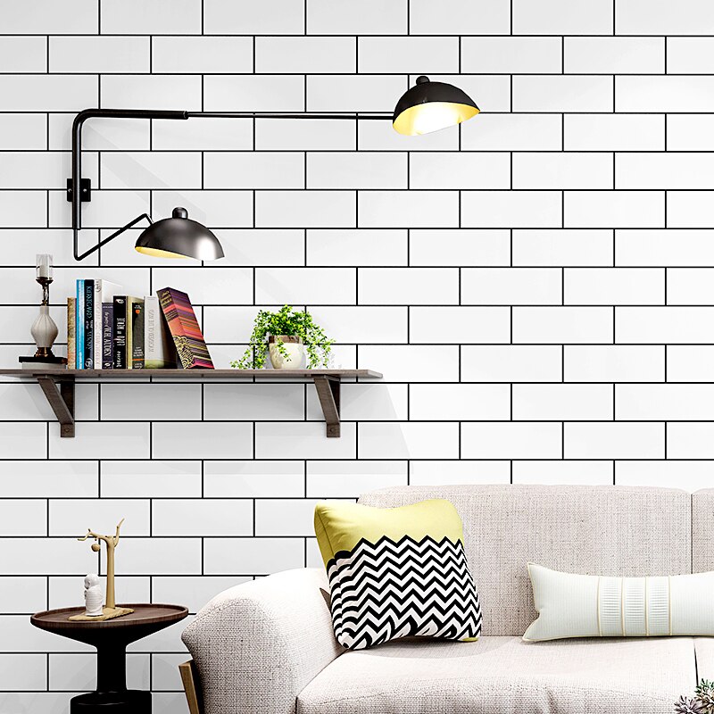 Nordic stijl ins zwart en wit behang wit baksteen baksteen patroon witte bakstenen imitatie baksteen TV achtergrond muur papier