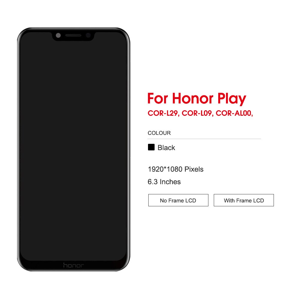 6.3&quot; Original For Huawei Honor Play LCD Display Screen Touch Panel Digitizer COR-L29 COR-AL00 With Frame For honor play lcd