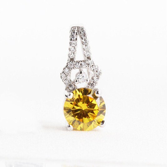CC Trendy Jewelry Necklaces Pendants For Women Silver 925 Cubic Zirconia Round Blue/Yellow Stone Bijoux Femme No Chain CCN259: Yellow