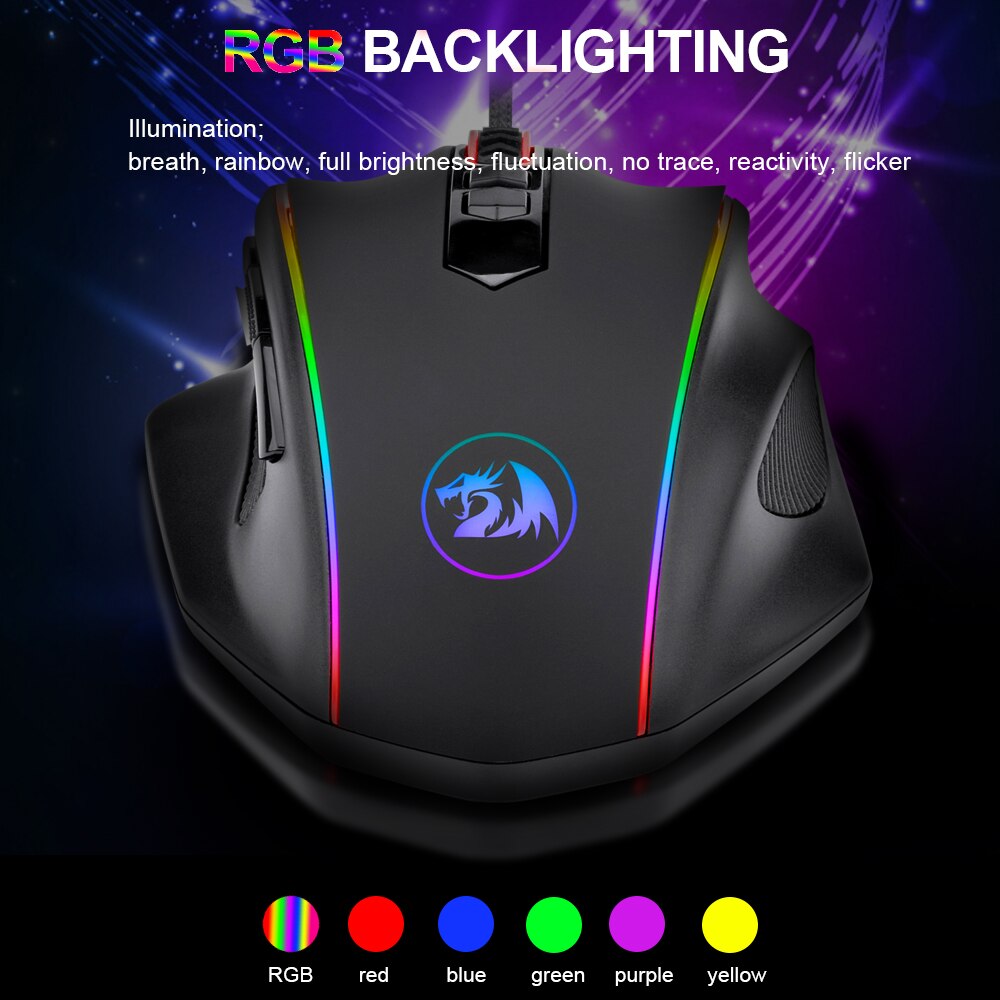Redragon M720 RGB Vampire USB Wired Gaming Mouse 10000 DPI 8 buttons mice Programmable ergonomic For Computer PC Gamer