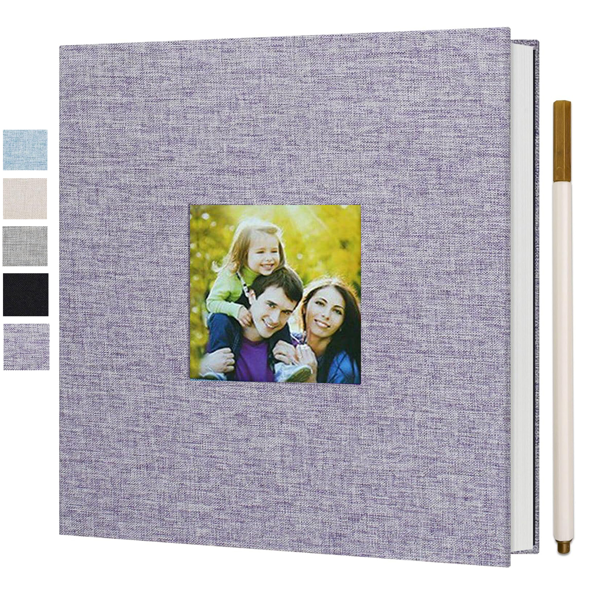 DIY linen scrapbook small photo album with self-adhesive pages, capable of holding 4x6 and 2x3 pictures, equipped with picture d: PURPLE