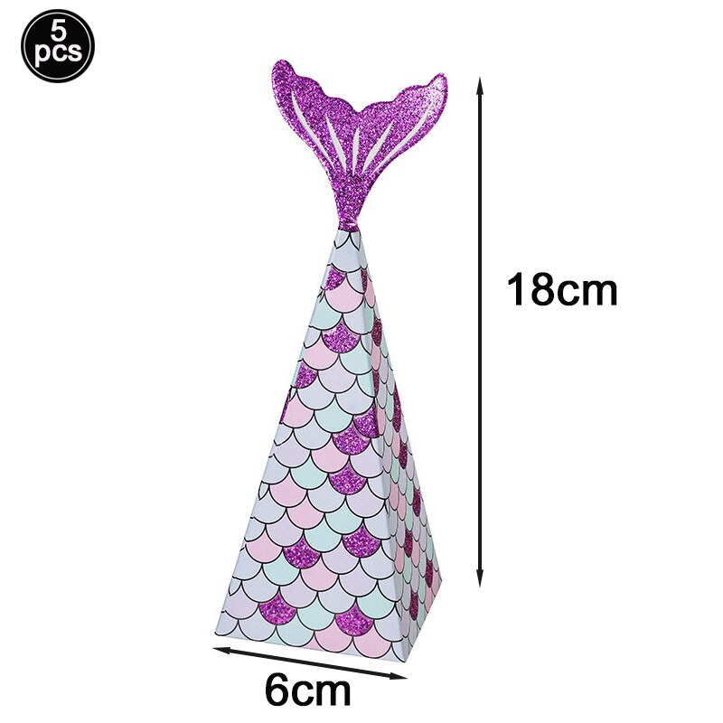 Mermaid Tail Candy Box Paper Candy Bags Popcorn Boxes Mermaid Theme Party Decorations Kids Birthday Baby Shower Party Supplies: 5pcs boxes purple