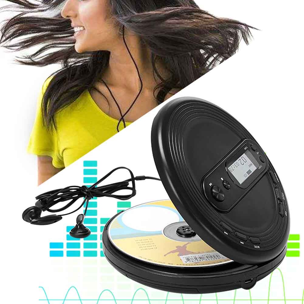 Portable CD Player Prenatal Education Anti Skip Protection FM Radio English Learning Stereo Earbuds Kids Adults Music Black